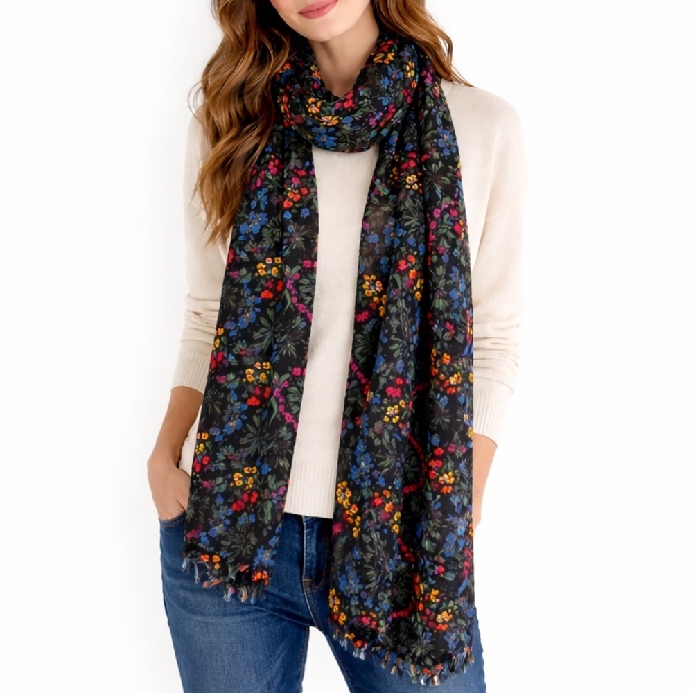Floral Black Scarf